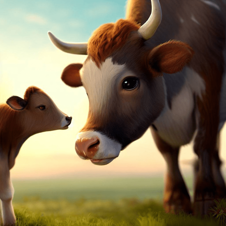 Animal totem : la vache et son veau