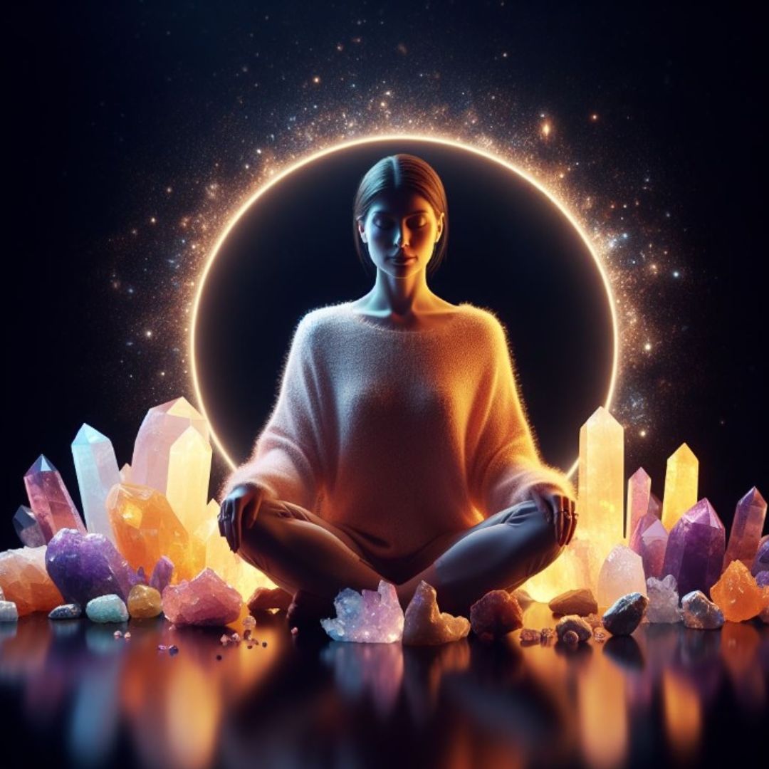 Femme en position du lotus, méditation avec des bougies