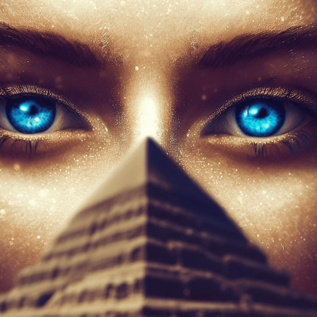 Triangle d'or d'Isis, les yeux bleus derrière la pyramide